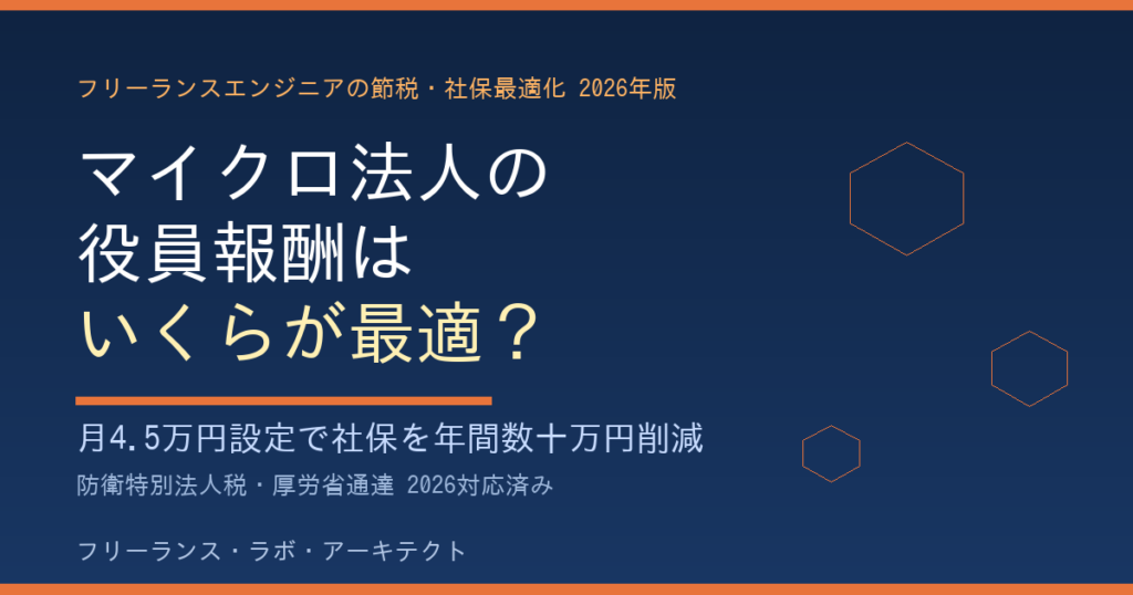 マイクロ法人の役員報酬はいくらが最適か 2026年版 フリーランスエンジニアの節税・社保最適化