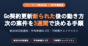Goフリーランスが契約更新を断られた後の次案件獲得手順——フリーランス新法対応・平均単価83.8万・72時間チェックリスト