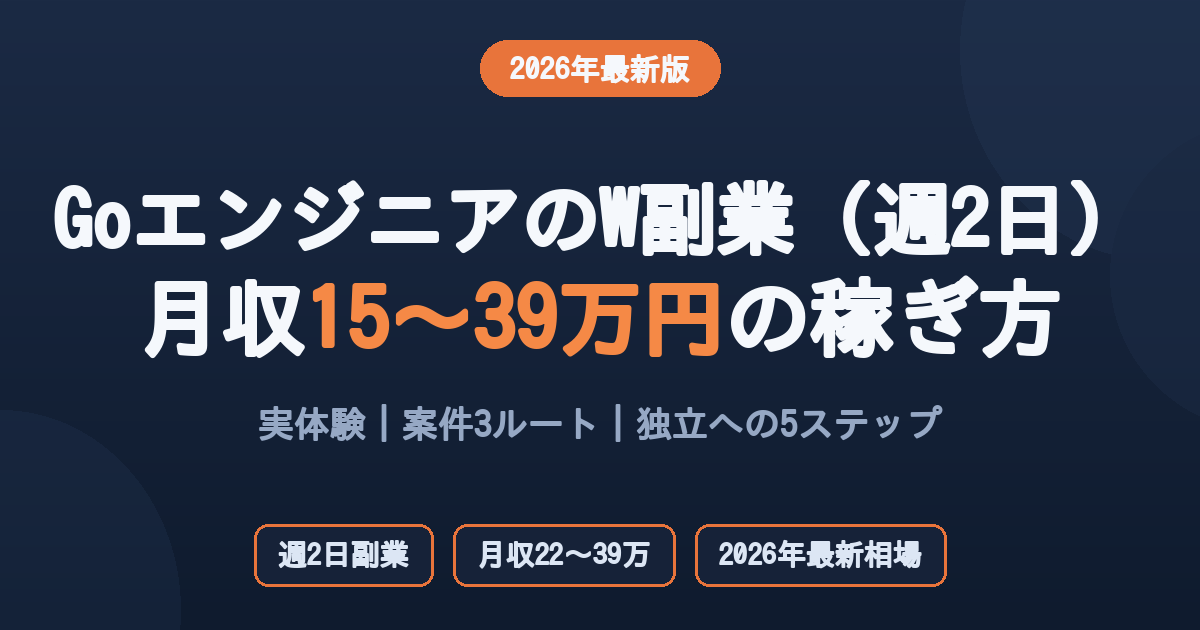 GoエンジニアのW副業(週2日)月収シミュレーション—独立前に週2案件で実績を積んだ体験と2026年最新相場。月収15〜39万円の幅を実体験とデータで解説